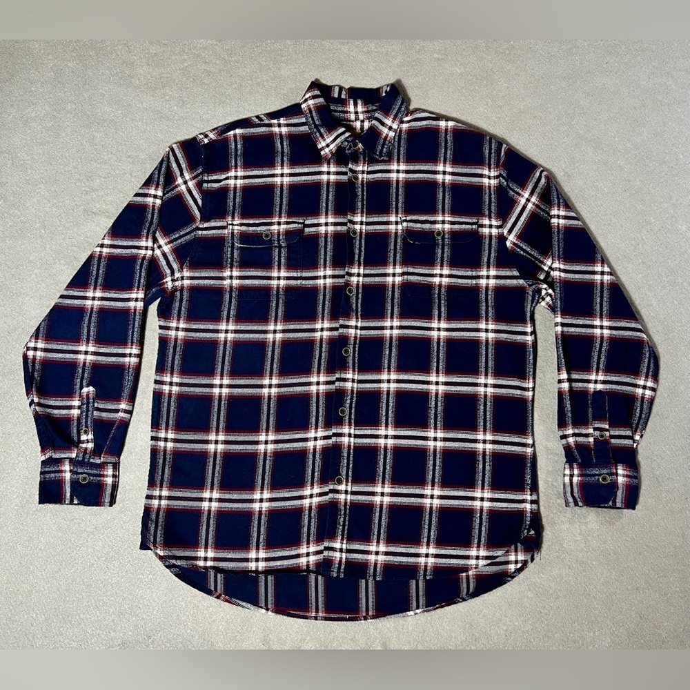 JACHS Men’s XLT Flannel Shirt Blue Red White Plaid Heavyweight Cotton Pockets